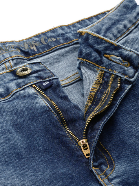 Roadster Women Navy Blue Washed Regular Fit Denim Shorts - Image 5