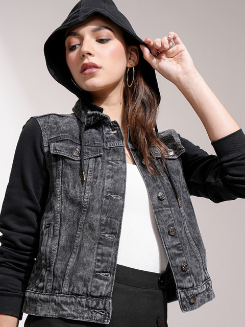 Tokyo Talkies Women Black Solid Denim Jacket