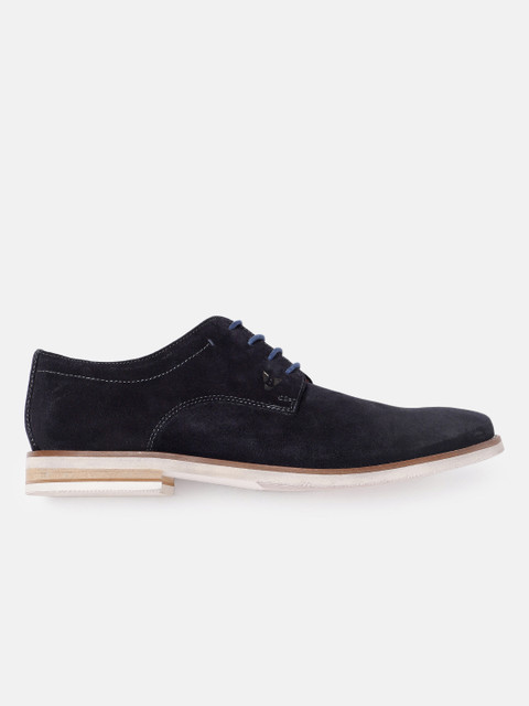 V8 by Ruosh Men Navy Blue Solid Suede Derbys - Image 2