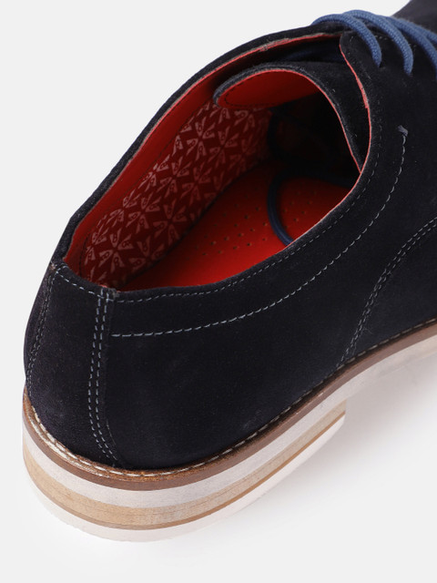 V8 by Ruosh Men Navy Blue Solid Suede Derbys - Image 4