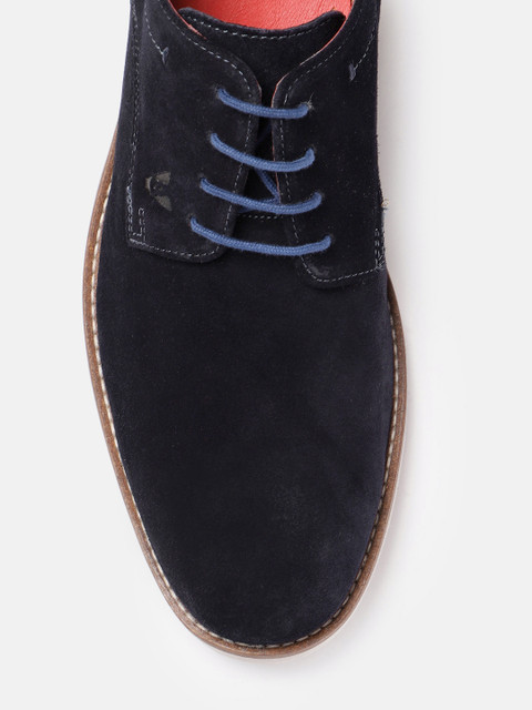 V8 by Ruosh Men Navy Blue Solid Suede Derbys - Image 5
