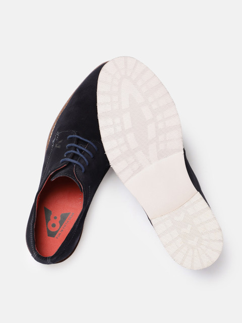 V8 by Ruosh Men Navy Blue Solid Suede Derbys - Image 3