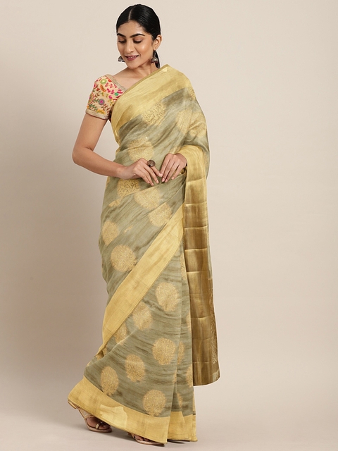 The Chennai Silks Golden Jute Cotton Woven Design Banarasi Saree