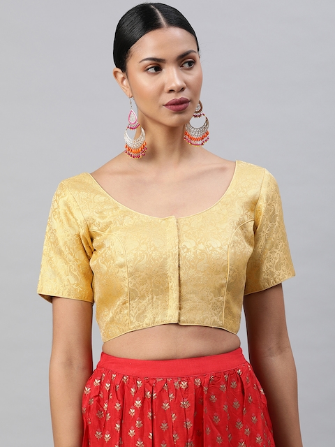 Soch Women Gold -Coloured Silk Woven Design Saree Blouse