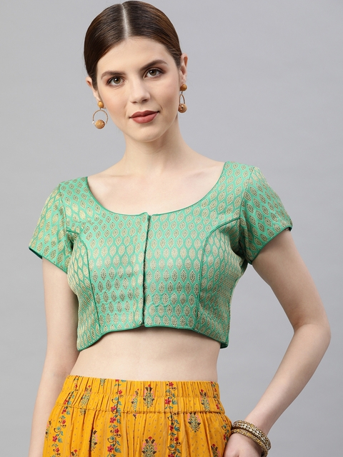 Soch Women Green & Beige Woven Design Saree Blouse