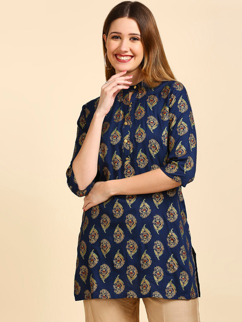 Anubhutee Women Teal Blue & Golden Printed Kurti