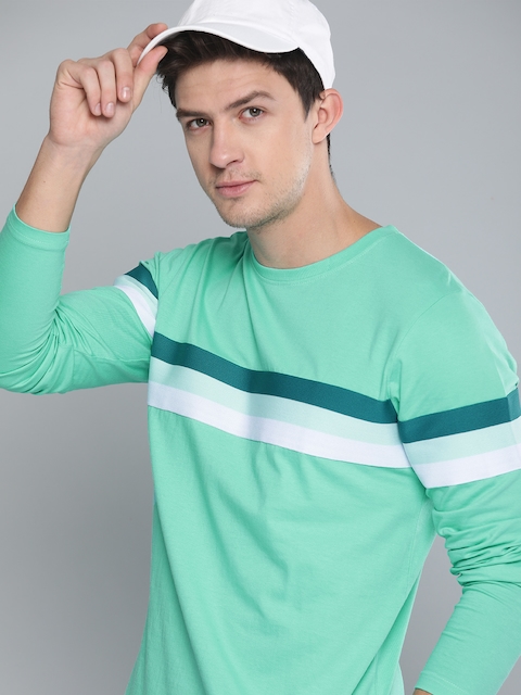 Difference of Opinion Men Sea Green Solid Round Neck T-shirt