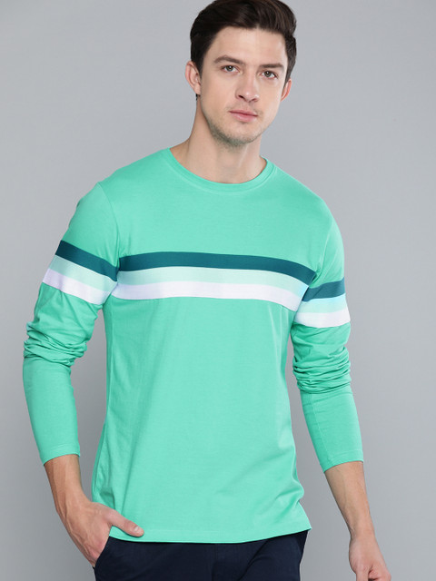 Difference of Opinion Men Sea Green Solid Round Neck T-shirt