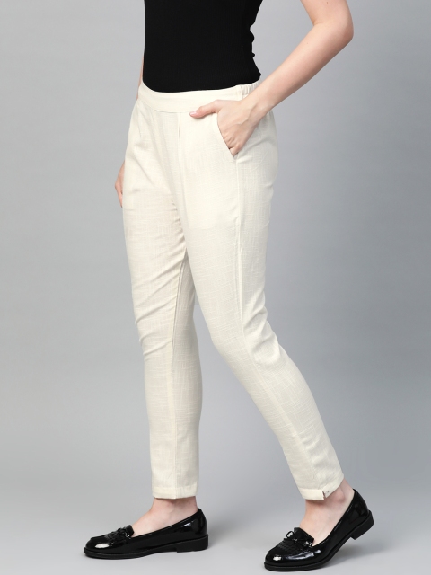 YASH GALLERY Women Off-White Regular Fit Solid Trousers - Image 2