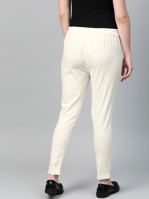 YASH GALLERY Women Off-White Regular Fit Solid Trousers - Image 3