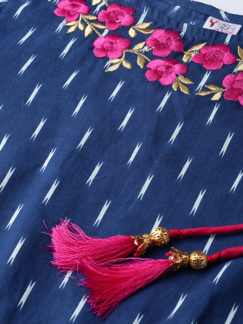 YASH GALLERY Women Blue & White Printed A-Line Dress - Image 2