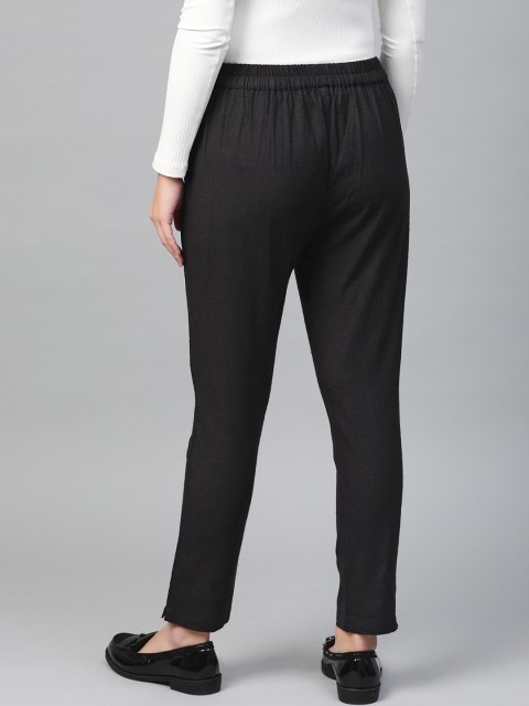 YASH GALLERY Women Black Regular Fit Solid Trousers - Image 3