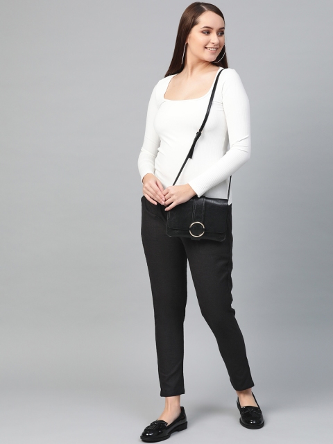 YASH GALLERY Women Black Regular Fit Solid Trousers - Image 4