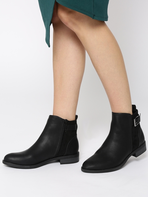 Lavie Women Black Solid Mid-Top Flat Boots