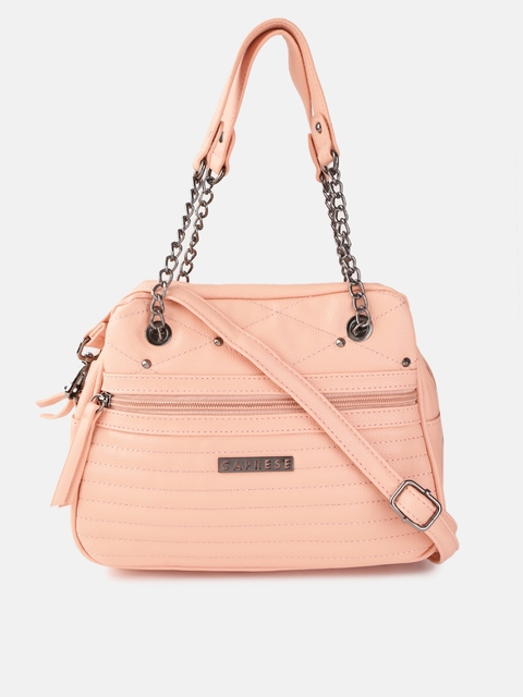 Caprese Peach-Coloured Quilted Handheld Bag