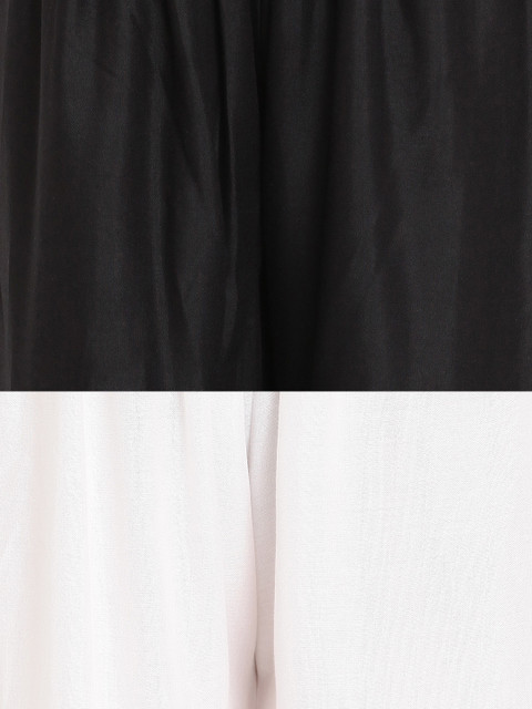 TAG 7 Women Pack Of 2 White & Black Solid Flared Palazzos - Image 5