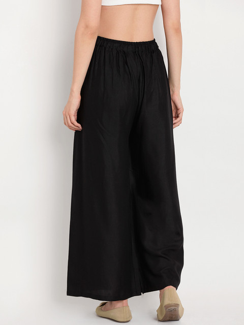 TAG 7 Women Pack Of 2 White & Black Solid Flared Palazzos - Image 3