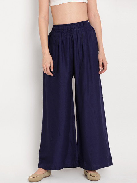 TAG 7 Women Pack Of 2 Black & Navy Blue Solid Flared Palazzos - Image 2