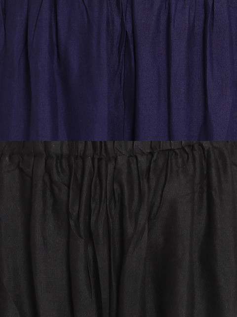 TAG 7 Women Pack Of 2 Black & Navy Blue Solid Flared Palazzos - Image 5