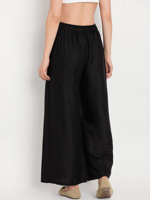 TAG 7 Women Pack Of 2 Black & Navy Blue Solid Flared Palazzos - Image 4