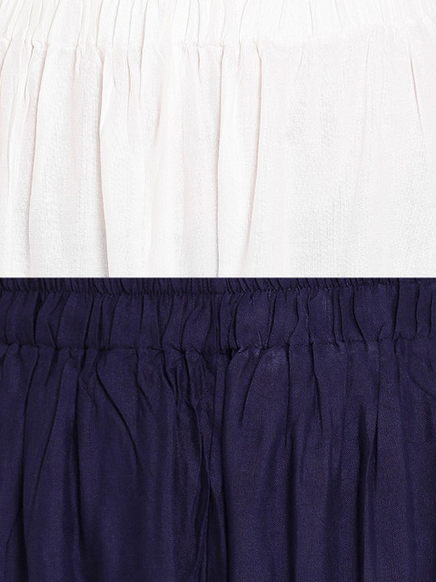 TAG 7 Women Pack Of 2 White & Navy Blue Solid Flared Palazzos - Image 5