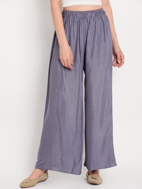 TAG 7 Women Pack Of 2 Grey & Brown Solid Flared Palazzos - Image 2