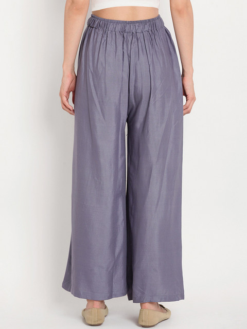 TAG 7 Women Pack Of 2 Grey & Brown Solid Flared Palazzos - Image 3