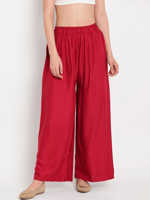 TAG 7 Women Pack Of 2 Brown & Maroon Solid Flared Palazzos - Image 2