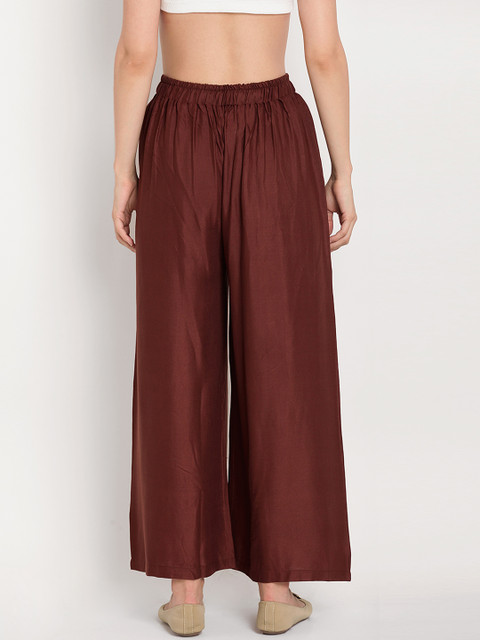 TAG 7 Women Pack Of 2 Brown & Maroon Solid Flared Palazzos - Image 4