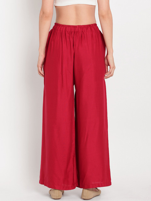 TAG 7 Women Pack Of 2 Brown & Maroon Solid Flared Palazzos - Image 3