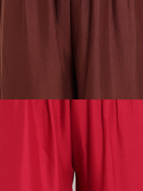 TAG 7 Women Pack Of 2 Brown & Maroon Solid Flared Palazzos - Image 5