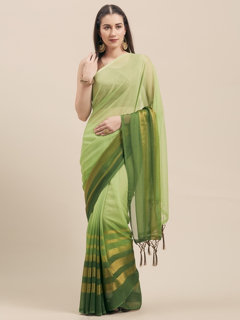 Nanda Silk Mills Green Pure Chiffon Solid Mysore Silk Saree