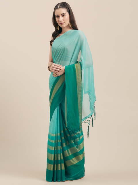 Nanda Silk Mills Green Pure Chiffon Solid Mysore Silk Saree
