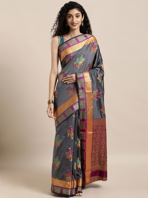Saree Swarg Grey Woven Design Banarasi Saree