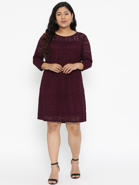 The Pink Moon Plus Size Women Burgundy Lace Shift Dress