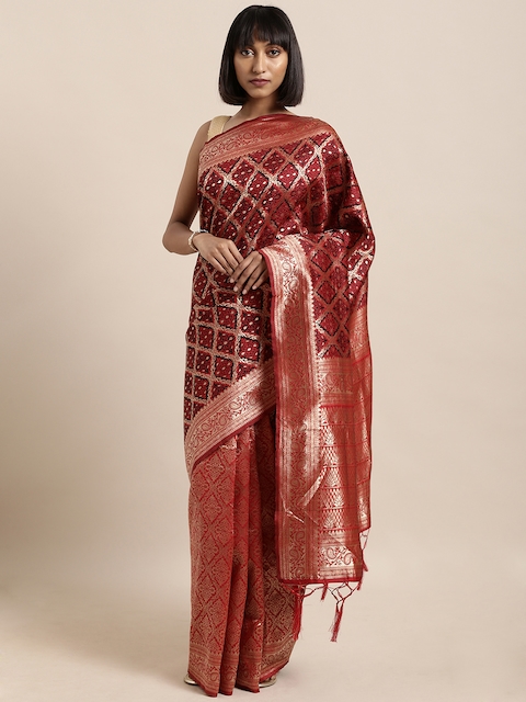 Mitera Red & Gold-Coloured Art Silk Woven Design Banarasi Saree