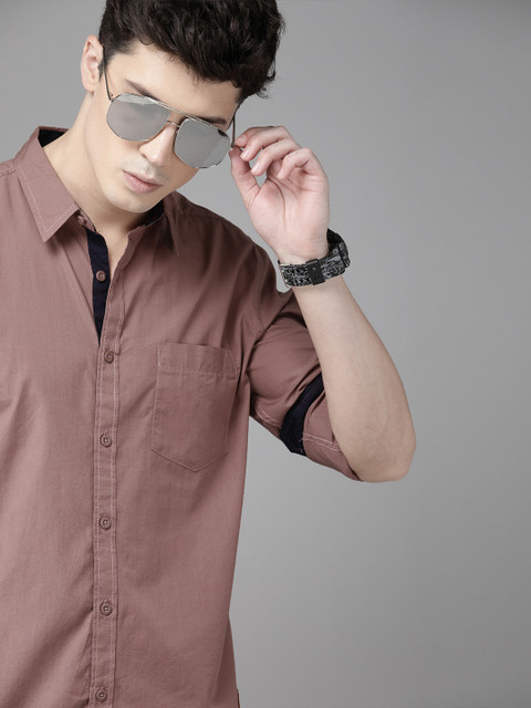 Roadster Men Mauve Regular Fit Solid Casual Shirt
