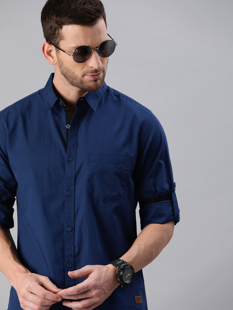 Roadster Men Navy Blue Regular Fit Solid Casual Shirt