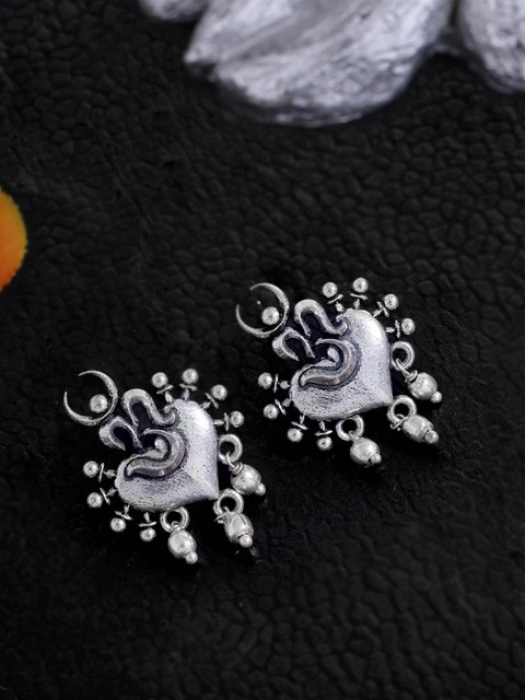 Voylla Silver-Plated Contemporary Oxidised Drop Earrings