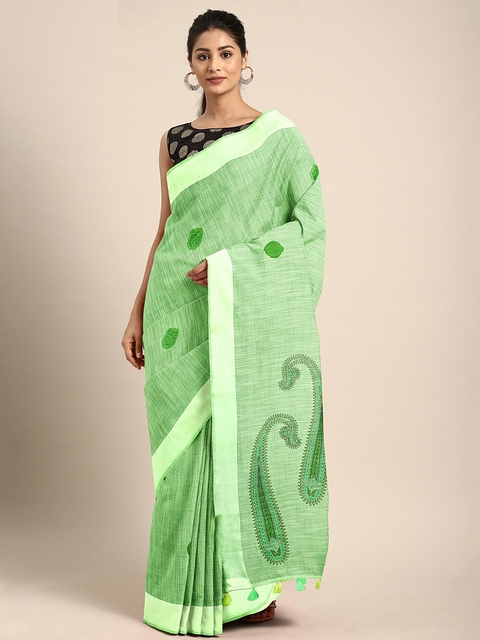 Triveni Green Printed Cotton Blend Saree