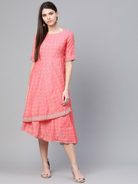 Rangriti Women Pink & Off-White Printed Wrap Dress