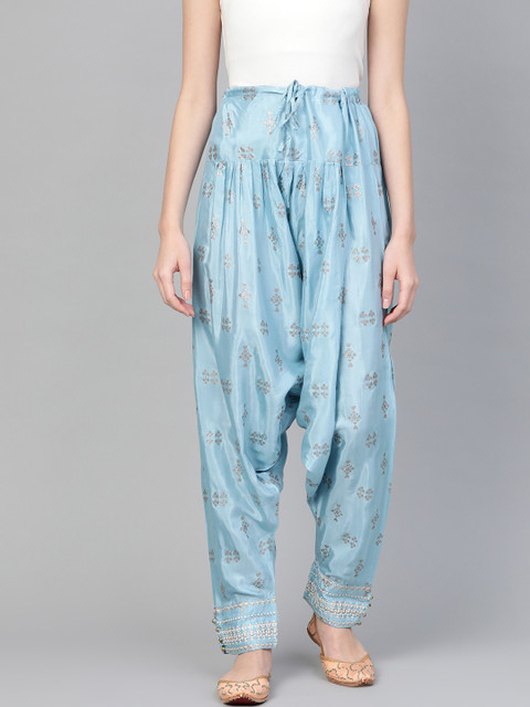 W Women Blue & Silver Printed Salwar