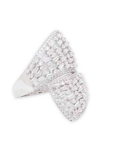 shaze Silver-Plated & White CZ-Studded Winged Classic Finger Ring