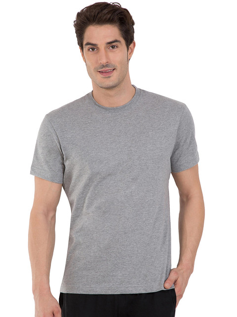 Jockey Men Grey Melange Solid Comfort Fit Round Neck Sports T-shirt
