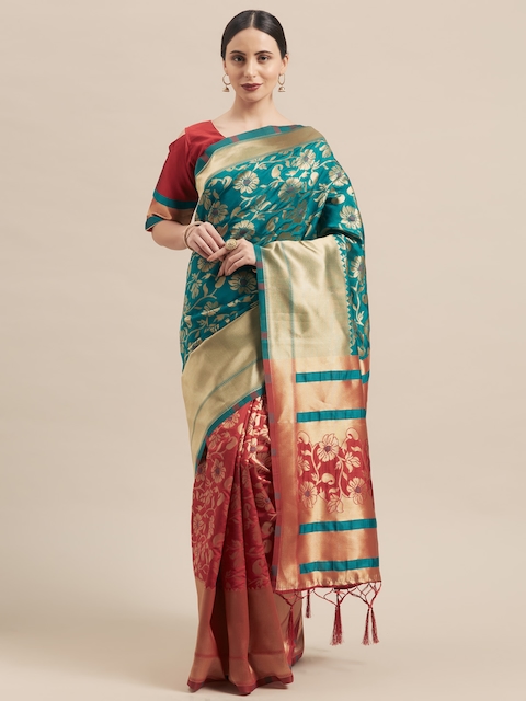 Mitera Red & Teal Green Art Silk Woven Design Half & Half...
