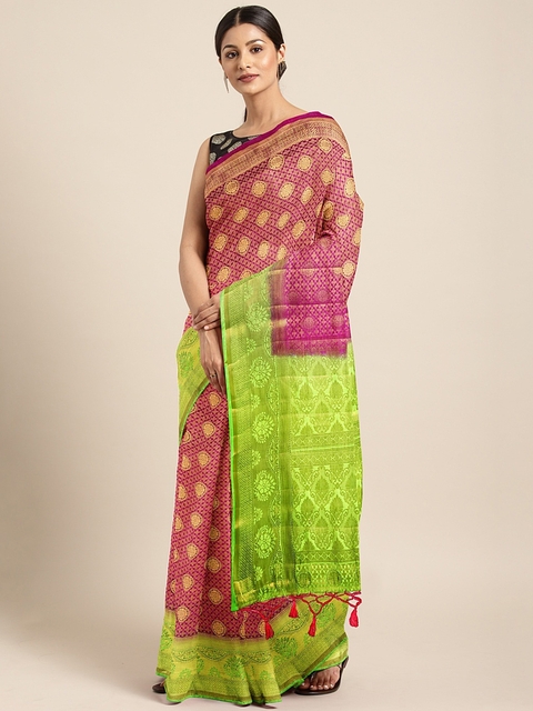 The Chennai Silks Classicate Pink Woven Design Viscose Rayon Dupion Saree