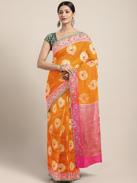 The Chennai Silks Classicate Orange Net Woven Design Manipuri Kota Saree