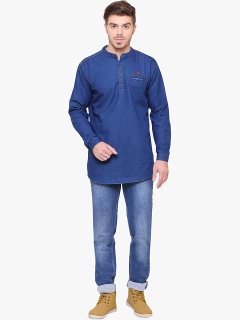 Kuons Avenue Men Blue & deep ultramarine Thread Work Denim Kurta - Image 6