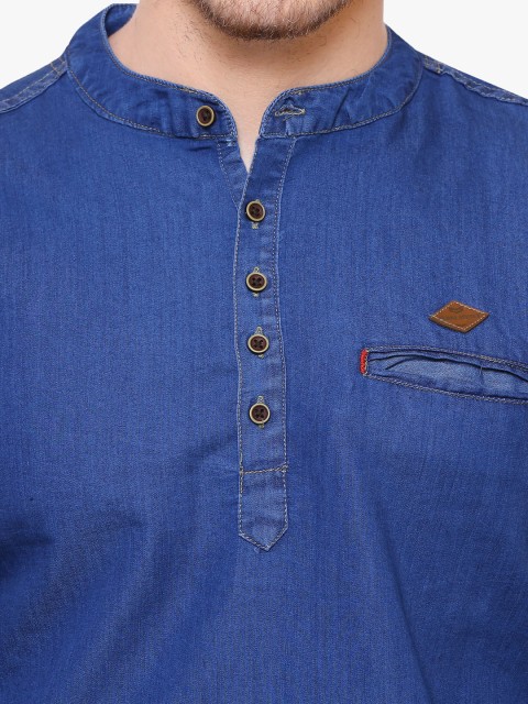 Kuons Avenue Men Blue & deep ultramarine Thread Work Denim Kurta - Image 3