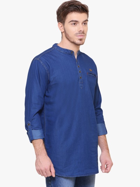 Kuons Avenue Men Blue & deep ultramarine Thread Work Denim Kurta - Image 4